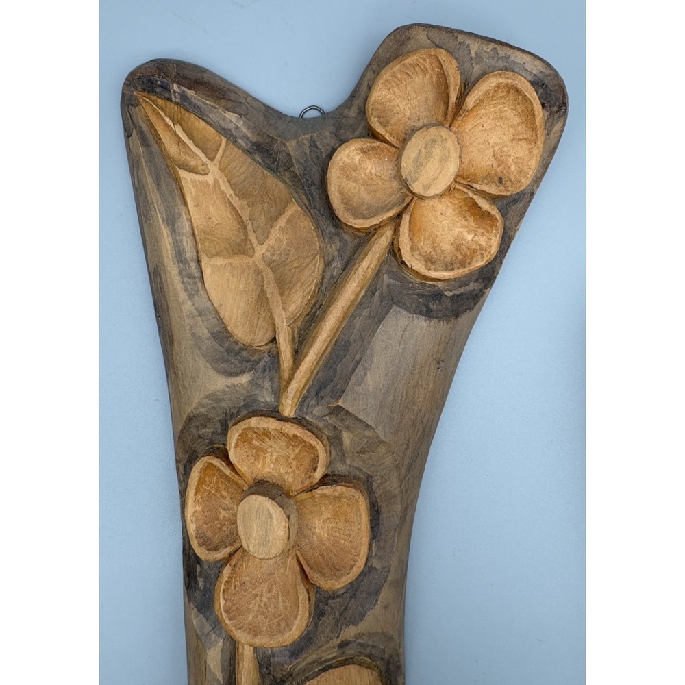 Vintage Hand Carved Wood Flowers 3 Piece Set Hanging Wall Art Made in Poland - Picture 5 of 11